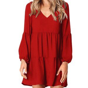 Womens Size Large Long Sleeve V- Neck Tunic Dress Valentine Red